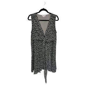 L Love Dress Faux Tie Front Gray Black Leopard Print Womans Size M